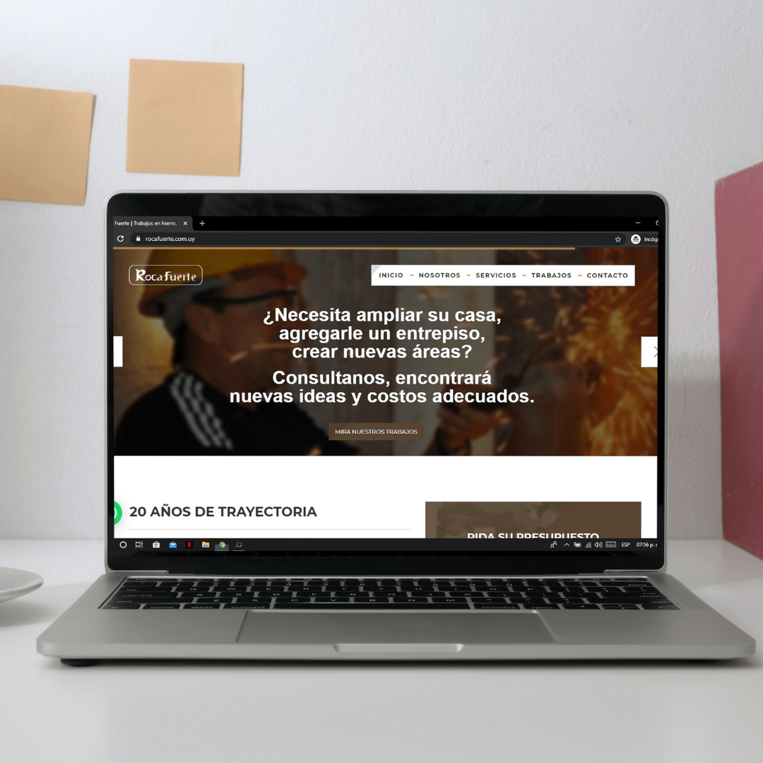 Pantalla de computadora donde muestra el inicio del sitio web de Roca Fuerte Herreria | Diseños de Paginas Web